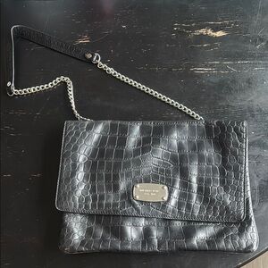 Michael Kors Black Croc-Embossed Chain Shoulder Bag/ Envelope Clutch